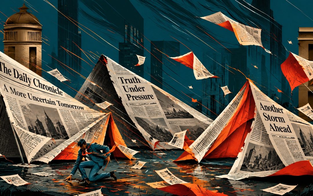 Newspapers flying away in a storm